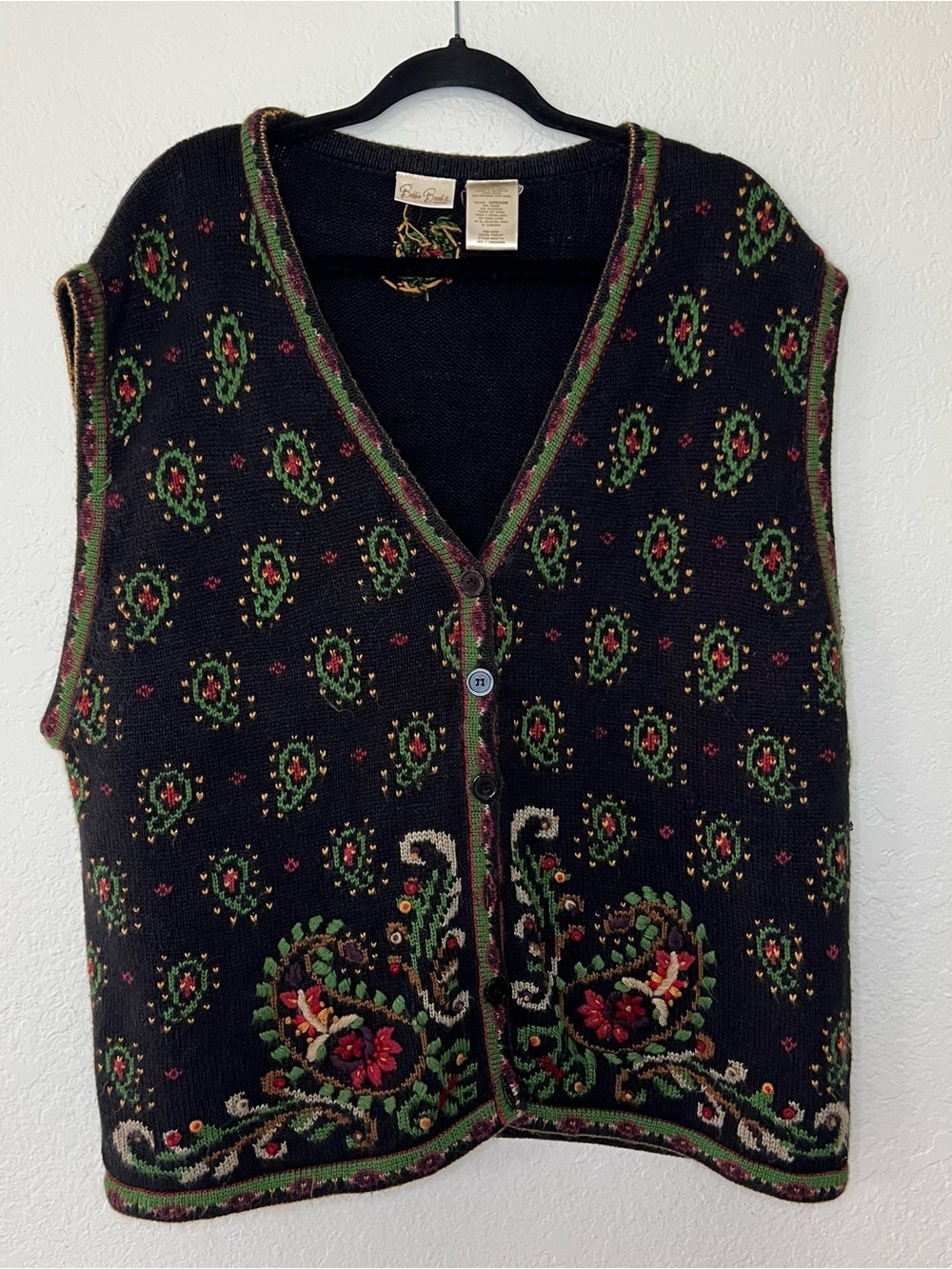 VTG 90s Bobbie Brooks Black Crocheted Floral Sweater Vest Women’s Plus 22W/24W